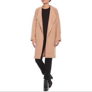 TAHARI TAN CAMEL TEXTURED OPEN-FRONT WOOL-BLEND CARDIGAN COAT